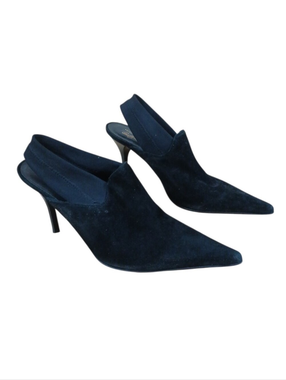 Donald J. Pliner Black Suede Pointed Slingback Heels Made In Italy Size 8.5